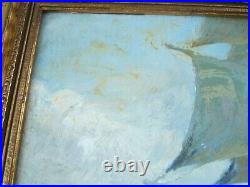 Very Nice Illustration Sailing Ship Boat Oil On Board Antique