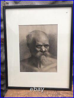 Very Nice Large Drawing Mine Lead Xixth Portrait Antique Finely