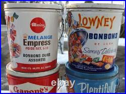 Very Nice Lot of 4 Different Antique Vintage Canadian Candy Tins Pails
