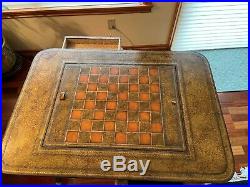 Very Nice Maitland Smith Tooled Leather Backgammon Chess Checkers Games Table