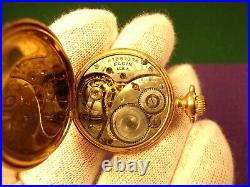 Very Nice Old Vtg Antique 1919 14k Rose Gold & Diamond Elgin Lady's Pocket Watch