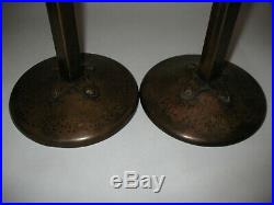 Very Nice Pair Antique Handel 5077 Arts & Crafts Hammered Copper Candle Sticks