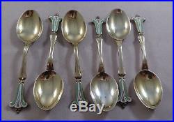 Very Nice Quality Set Of Sterling Silver Enamel Coffee Spoons Birmingham 1959