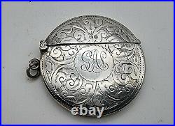 Very Nice Round Antique Sterling Silver Vesta Case Birmingham 1905