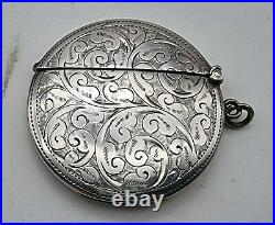Very Nice Round Antique Sterling Silver Vesta Case Birmingham 1905