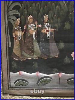 Very Nice Semi Antique Hindi Hindu Indian Painting on Silk Mughal Sawari 46 x 37