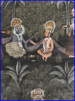 Very Nice Semi Antique Hindi Hindu Indian Painting on Silk Mughal Sawari 46 x 37