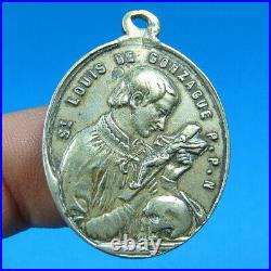 Very Nice Silver S. Luis Gonzaga Bone Skull & Crucifix Antique Medal Religious