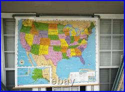 Very Nice Used Nystrom United States / World Pulldown Classroom Map 1NS991