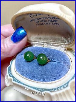 Very Nice Vintage 14 Kt. Yellow Gold 9 MM Round Nephrite Jade Stud Earrings