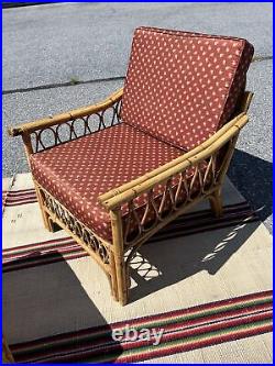 Very Nice Vintage Bamboo Bahia Lounge Chair and Ottoman by Broyhill, circa 1970s