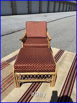Very Nice Vintage Bamboo Bahia Lounge Chair and Ottoman by Broyhill, circa 1970s