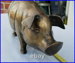 Very Nice Vintage Brass Pig Piggy Bank Antique Aged Golden Patina Heavy