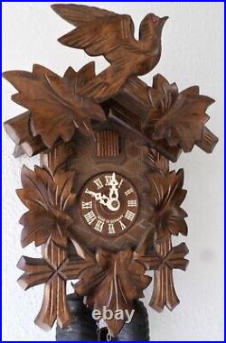 Very Nice Working 8 Day German Black Forest Deeply Hand Carved Cuckoo Clock