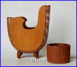 Very nice 1950s style Japanese Ikebana Bamboo and Wood Flower Basket and Vase