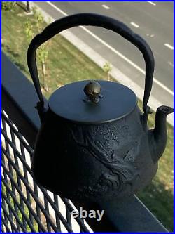 Very nice Antique Chinese iron teapot bats & tree In Relief Beautiful