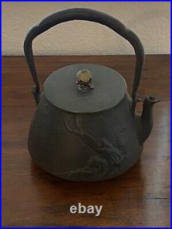 Very nice Antique Chinese iron teapot bats & tree In Relief Beautiful