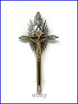 Very nice Antique continental silver, bronze and wood crucifix