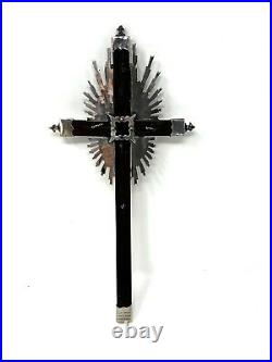 Very nice Antique continental silver, bronze and wood crucifix