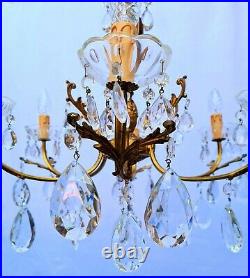 Very nice French vintage six-light chandelier with glass pendants ++