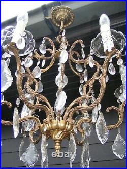 Very nice and fabulous vtg French 7 lt cage chandelier with drops