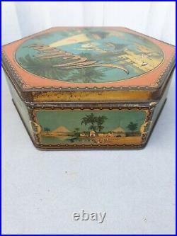 Very nice antique Dutch box tin Van Melle Mellini Egypt Nile boats arab camel