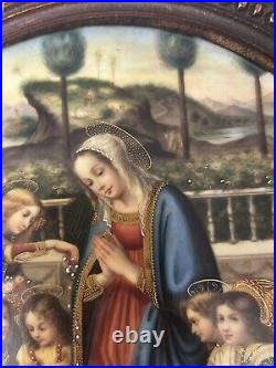 Very nice antique continental painting on porcelain plaque of the Adoration