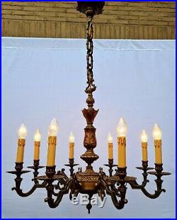 Very nice large French eight-lights brass chandelier. ++