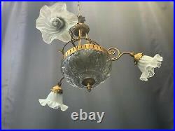 Very nice large old vintage antique style crystal chandelier 5 lamp
