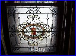 Very nice ornate stained and text glass window earth tone (SG 1563)