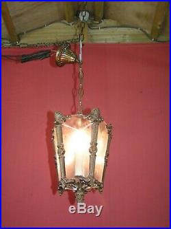 Very nice ornated bronze & vintage hall light chandelier A nice light