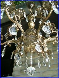 Very nice ornated vintage French 12 lt chandelier with shining drops. Look! 