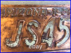 Vintage 1932 Arizona License Plate Copper Antique Az Very Nice Shape