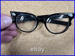 Vintage 1960 Black TRU-VUE Horn Rim Men's Eyeglasses Bayonet Temples Very Nice