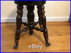 Vintage Antique Ball & Claw Foot Piano Chair Stool with Back Very Nice Condition