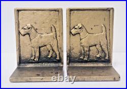 Vintage Bradley & Hubbard Airedale Terrier Brass Bookends, Very Nice