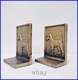 Vintage Bradley & Hubbard Airedale Terrier Brass Bookends, Very Nice
