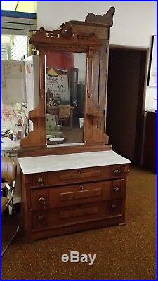Vintage Eastlake 19th Century Dresser with Mirror Very Nice! Marble Top Section