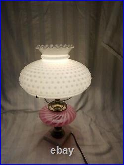 Vintage Fenton 18 Tall Hobnob & Cranberry Antique Lamp Working Very Nice Piece