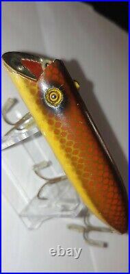 Vintage Fishing Lure Heddon Head On Basser Rare Red Scale Very Nice