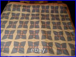 Vintage Hand Quilted Patchwork Pattern Quilt Pink & Blue Very Nice Condition