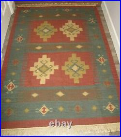 Vintage Indian dhurrie cotton Dari handwoven rug 52 X 80 Clean very nice