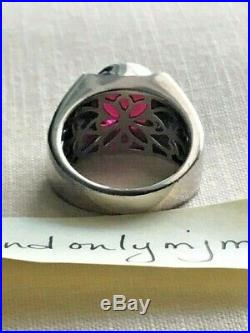 Vintage Men's Silver Ring 5 Ct Ruby with Onyx Diamonds Size 10.25 VERY NICE! RARE