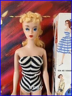 Vintage Ponytail #4 Barbie With Box, Bright Blonde All Original Very Nice