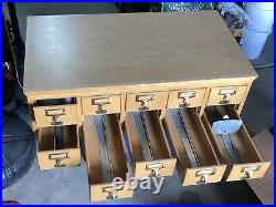 Vintage Wood Library Card File Catalog Cabinet 10 Drawer, Very Nice shape