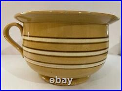 Vintage Yellow ware Three Banned Chamber Pot Bowl Applied Handle Very Nice
