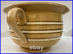 Vintage Yellow ware Three Banned Chamber Pot Bowl Applied Handle Very Nice