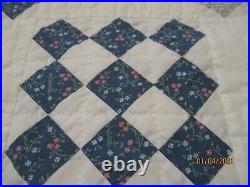 Vintage queen size quilt 102x 90 very nice shades of blue