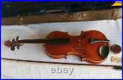 Vtg / Antique 4/4 Violin & Bow With Perpendicular Grain No label Very Nice