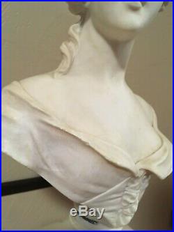 White Marble Female Bust Artist Unknown Signed Antique Very Nice